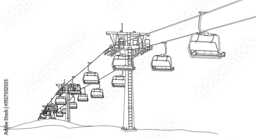 Gondola Lift Cable Car System Illustration.