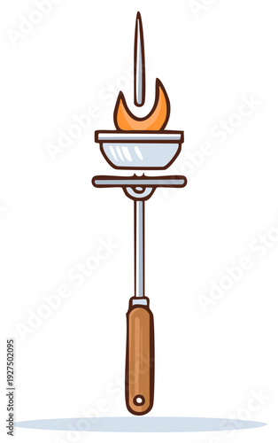 Laboratory burner heating a container with orange flame illustration for science experiments