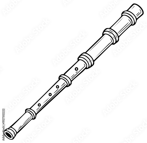 Doodle style drawing of a wooden recorder or flute with finger holes and rings