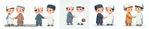 vector of Muslim brothers little boyl shaking hands on Eid al-Fitr