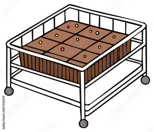 Freshly Baked Brownies on a Rolling Cart with Colorful Sprinkles Ready for Serving