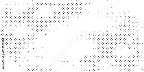 Seamless geometric vector design featuring an abstract black grunge halftone background with a digital wave pattern of dotted circles and decorative elements on a light textured wallpaper backdrop