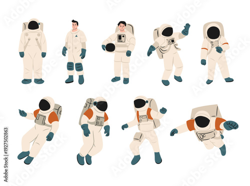 Various Poses of Astronaut in Spacesuit Illustration Collection