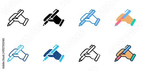 Writing icons set multiple style collection. Editable stroke 

