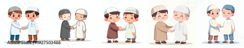 vector of Muslim brothers little boyl shaking hands on Eid al-Fitr