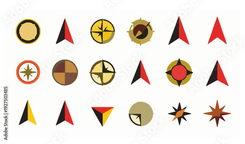Compass rose navigation arrow vector icon collection
