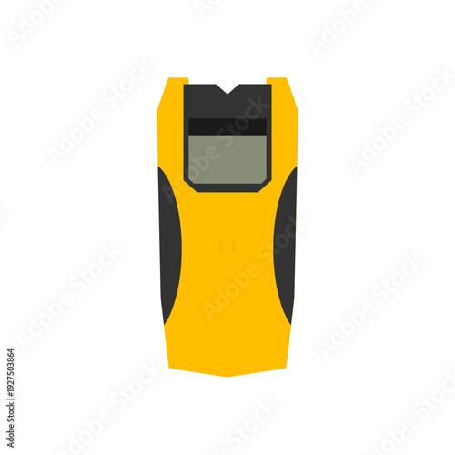 stud finder flat design vector illustration isolated on white background. precision sensors precision spacing of the LEDs, live voltage detector tester, built in bubble level, integrated ruler