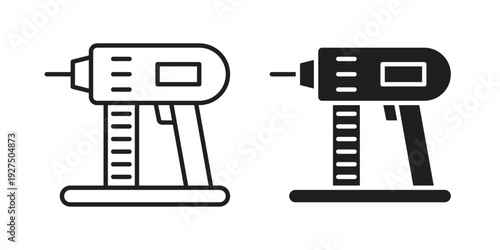 Nail gun icon in black solid style. linear symbol.
