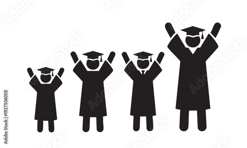 Group of graduates celebrating with caps and gowns silhouette