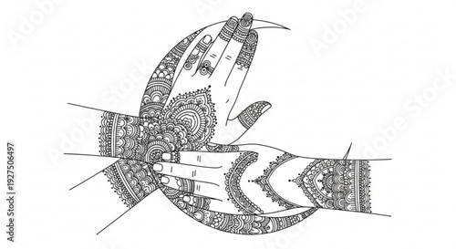 Intricate hands forming a circle with fingers detailed line art black and white symbolic gesture abstract design artistic illustration graphic resource