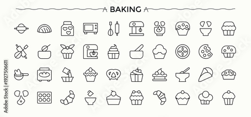 Baking icon set. Minimalist icons collection. Vector illustration in modern line style. Cook icon set. Containing restaurant, bake, cooking, heat and more.