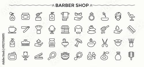 Hair Salon icon set. Featuring care, salon, relax and more. Beauty Parlour icon set in linear style. Minimal icons pack. Editable vector art.
