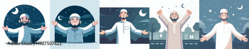 half body vector of a happy muslim man on ramadan night