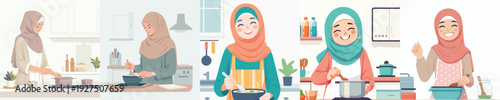 vector of a Muslim woman cooking iftar food