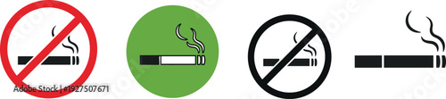 No smoking and smoking allowed symbol set with cigarette icons in red, green and black isolated on white background vector illustration