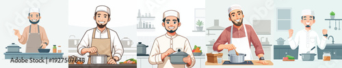 vector of a Muslim man cooking iftar food