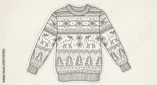Hand Drawn Knitted Sweater with Patterns.