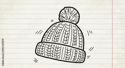 Hand Drawn Knitted Winter Beanie Hat.