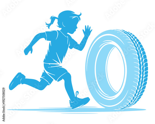 Child Running With Tire