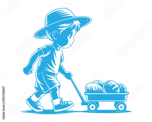 Youngster with Wagon
