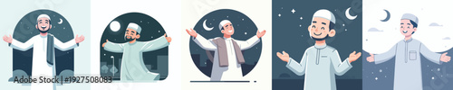 half body vector of a happy muslim man on ramadan night
