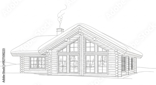 House Architectural Sketch with Gabled Roof.