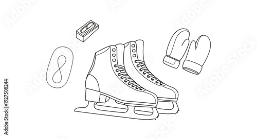 Ice Skates and Accessories Illustration.