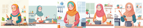 vector of a Muslim woman cooking iftar food