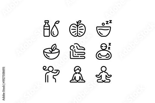 Wellness icons set for healthy lifestyle and self-care illustration