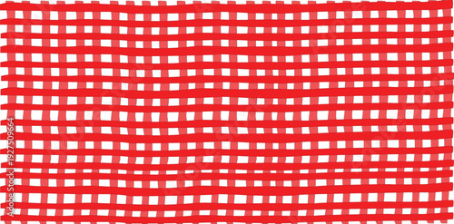 Abstract red and white hand drawn grid pattern background with uneven horizontal and vertical lines for a playful textured design.