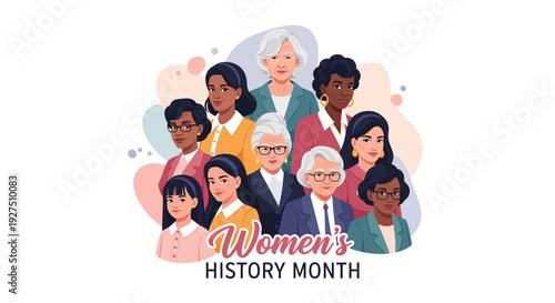 Wallpaper Mural Illustration celebrating Women's History Month with diverse group of people in a colorful graphic design for March, promoting women empowerment and gender equality. Torontodigital.ca