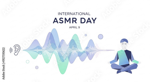 International asmr day april 8th illustration with person meditating and sound wave