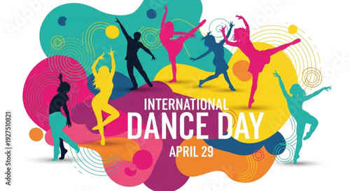 International dance day celebration on april 29 with colorful silhouettes of dancers in various poses