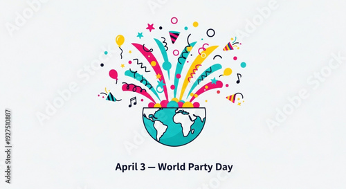 Vibrant world party day celebration on april 3rd with colorful global festivity elements