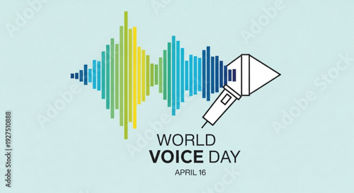 World voice day logo with sound wave and microphone on light blue background symbolizing voice awareness and communication