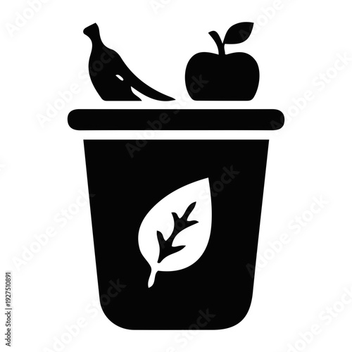 Black Trash Can with Leaf and Objects.