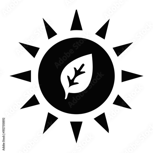 Black Sun Icon with Leaf Inside.