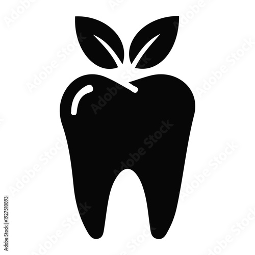 Black Silhouette Tooth with Leaves Icon.