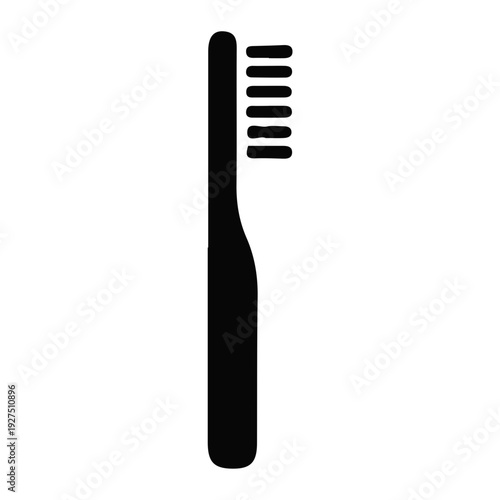 Black Toothbrush with Bristles Closeup View.