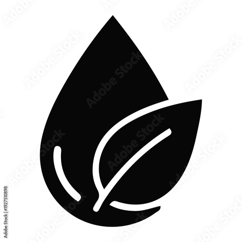 Black Water Drop with Leaf Icon.