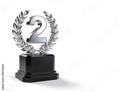 Second Place Trophy with Silver Laurel – Achievement Award, Competition Ranking, and Success Concept