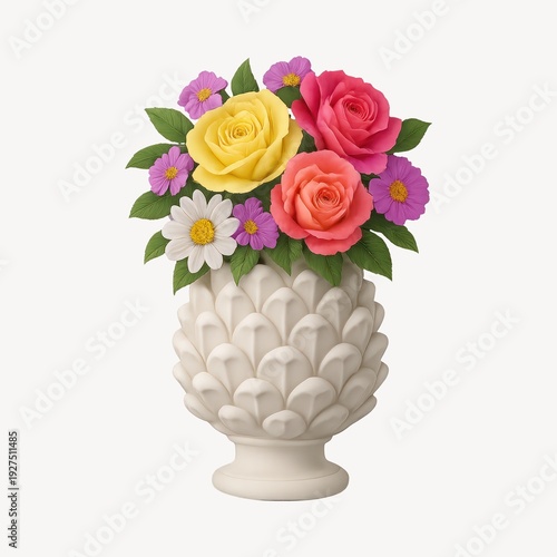 Colorful flowers in ceramic vase.