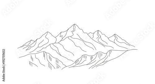 Mountain Range Hand Drawn Illustration Sketch.