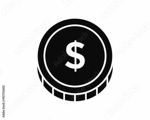 Currency dollar coin icon silhouette vector illustration isolated on white background