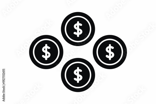 Business dollar coin icon  set of silhouette vector illustration isolated on white background