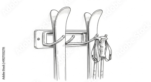 Simple Line Drawing of Towels on Holder.