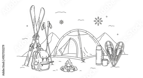 Simple Line Drawing of Wheat Ears and Butterfly.