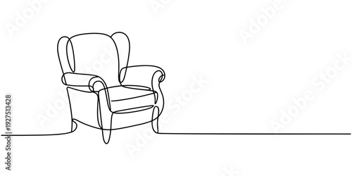 Self drawing line armchair continuous one single line drawn concept, Self drawing of modern armchair drawn by one continuous line. single line doodle furniture