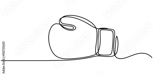 Boxing glove in one continuous single line art drawing style isolated on white background, Boxing gloves line.one line continuous draw, Continuous one line drawing of Boxing gloves.