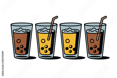 A bubble tea illustration with four colorful drinks and straws